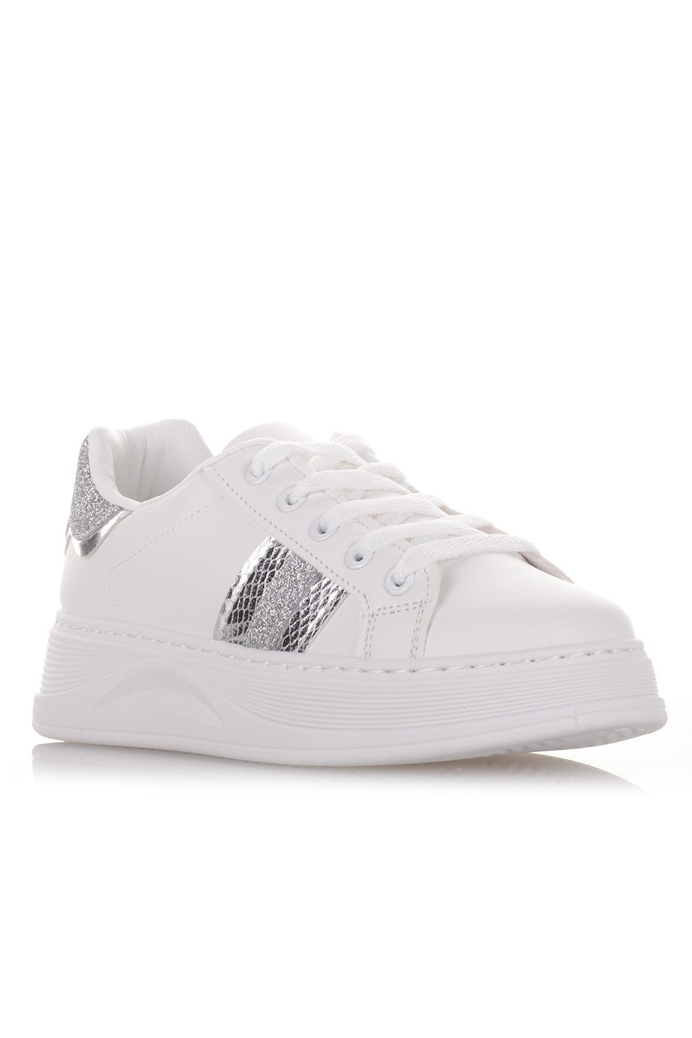 Άσπρα Sneakers με Ασημί λεπτομέρειες