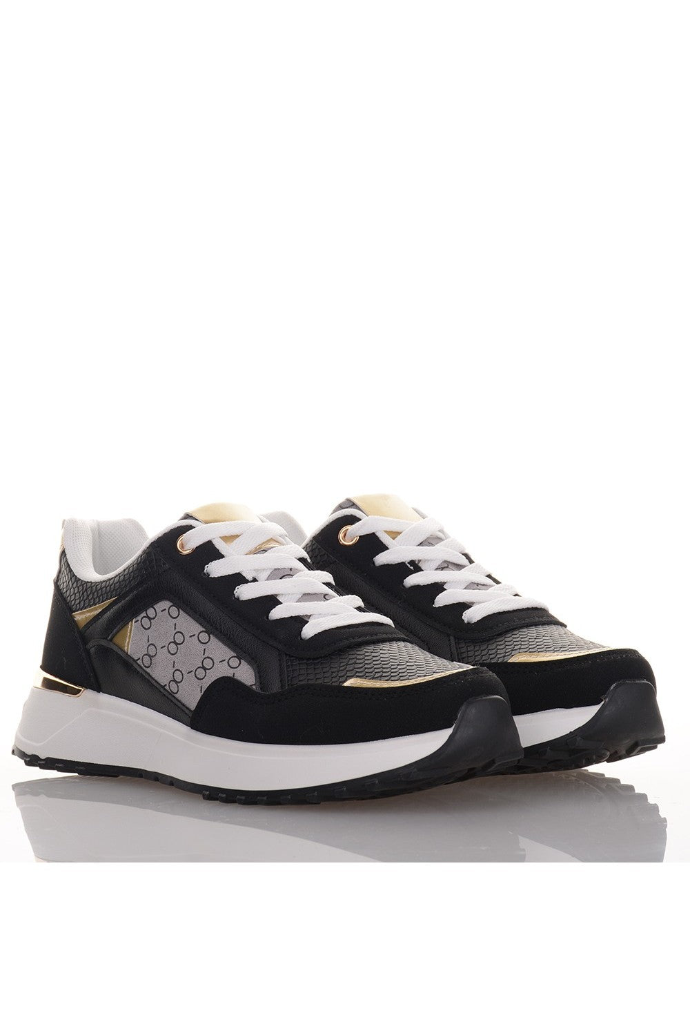 Γυναικεία Μαύρα Sneakers με γκρι λεπτομέρειες