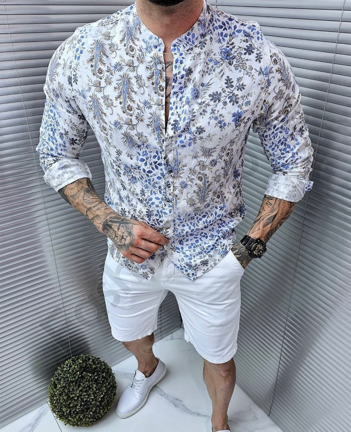 Πουκάμισο Oversized Floral Λευκό Μπλε