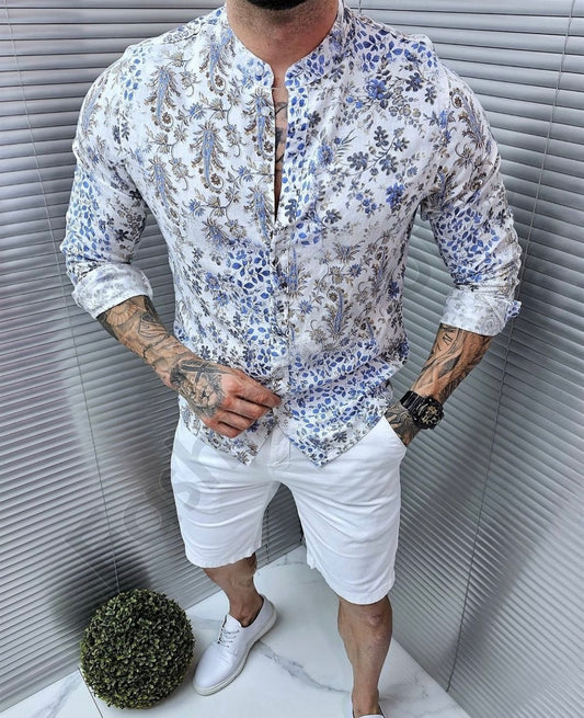 Πουκάμισο Oversized Floral Λευκό Μπλε