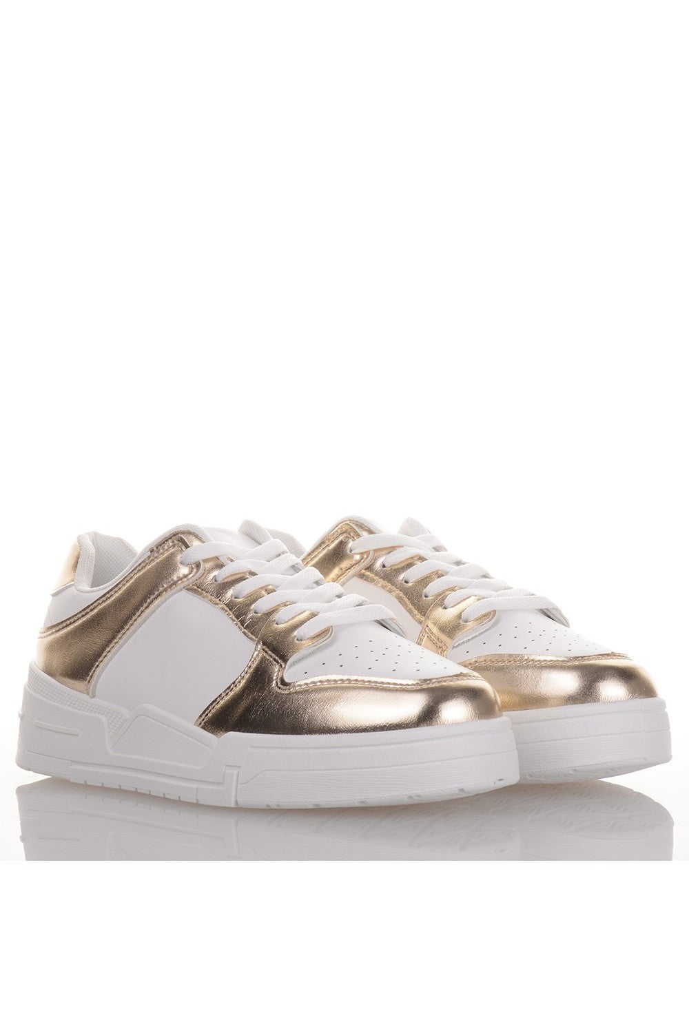 Γυναικεία Λευκά Sneakers με χρυσές λεπτομέρειες
