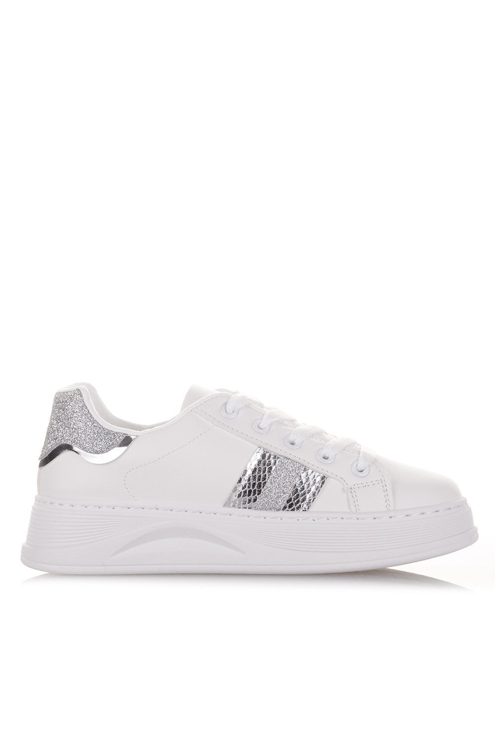 Άσπρα Sneakers με Ασημί λεπτομέρειες