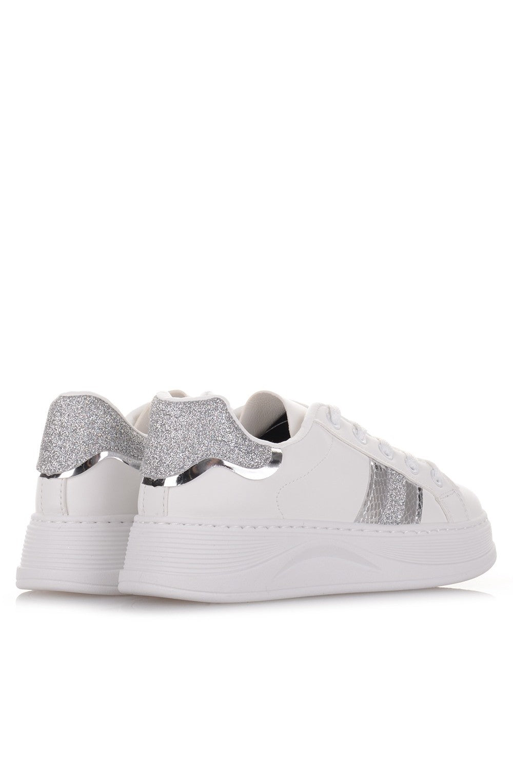 Άσπρα Sneakers με Ασημί λεπτομέρειες