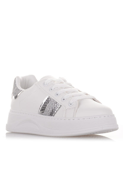 Άσπρα Sneakers με Ασημί λεπτομέρειες