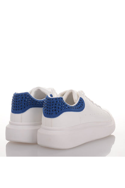 Γυναικεία sneakers σε λευκό χρώμα με Μπλε Στρας