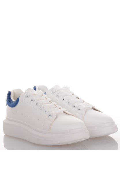 Γυναικεία sneakers σε λευκό χρώμα με Μπλε Στρας