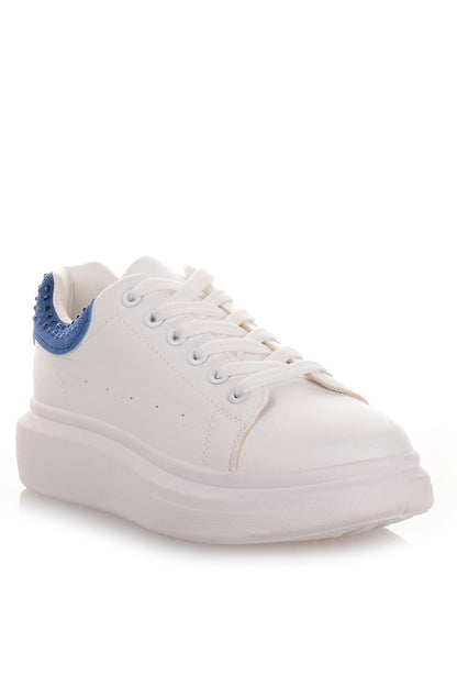 Γυναικεία sneakers σε λευκό χρώμα με Μπλε Στρας