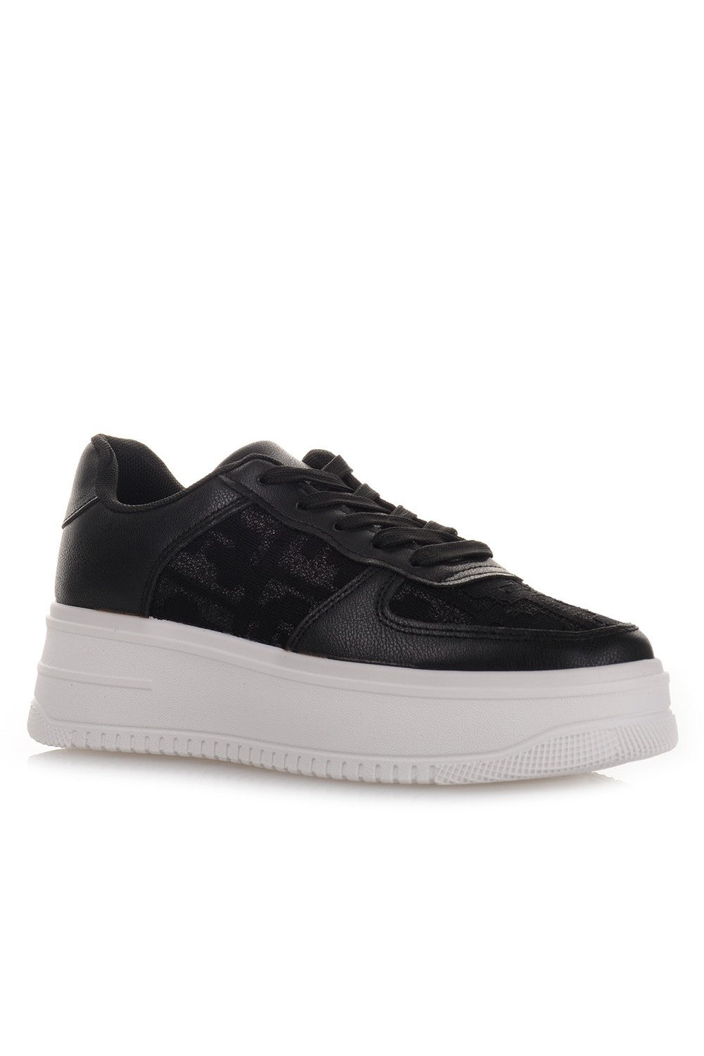 Γυναικεία sneakers σε μαύρο χρώμα με κορδόνια