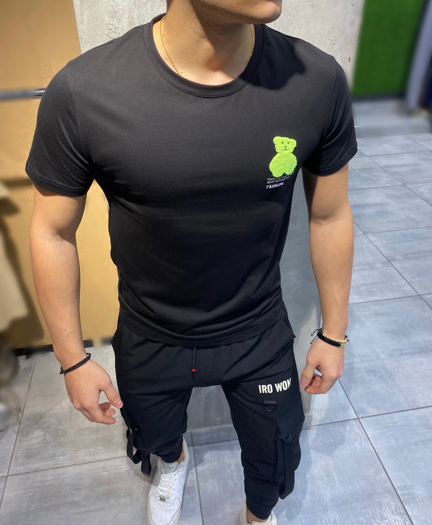 T-SHIRT BLACK GREEN 'TEDDY''